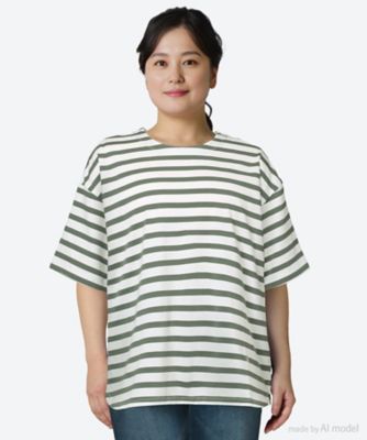 ＜green nout (Women/大きいサイズ)＞天竺ボーダーＴシャツ