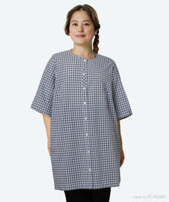 ＜green nout (Women/大きいサイズ)＞ブロードギンガムチュニック　プラスサイズ
