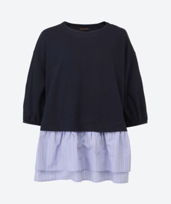 ＜green nout (Women/大きいサイズ)＞天竺切り替えストライプチュニック　６７０２００５