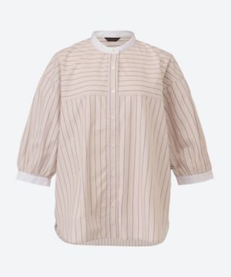 ＜green nout (Women/大きいサイズ)＞ブロードストライプシャツ　６７０５００４