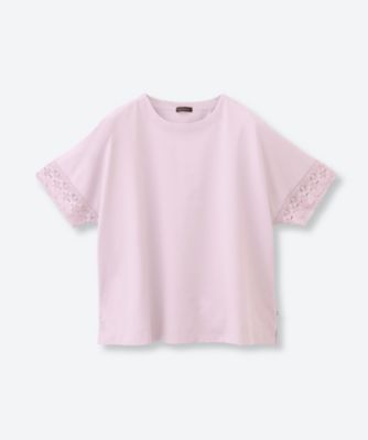 ＜green nout (Women/大きいサイズ)＞接触冷感　天竺袖レースカットソー　６７０２１０７