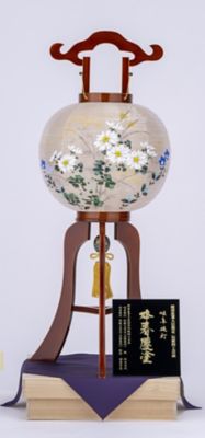 ＜盆提灯・行灯＞【ＥＣＮｏ．Ｏ－２９】春慶塗　二重張行灯（中輪菊に桔梗）