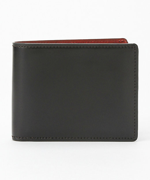 コードバン ベロ付き小銭入れ付二つ折り財布 5203 ブラック×レッド 財布・マネークリップ