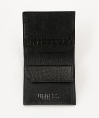  コンパクト二つ折財布 小銭入れ付 ブラック×ブラック 財布・マネークリップ