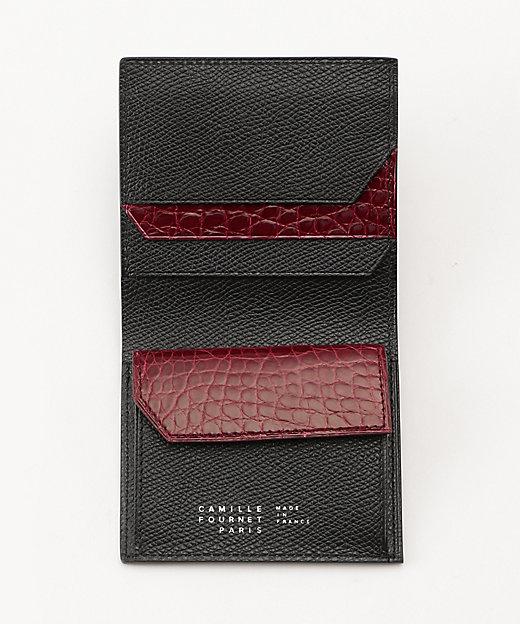  コンパクト二つ折財布 小銭入れ付 ブラック×レッド 財布・マネークリップ