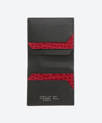 コンパクト二つ折財布 カード ブラック×レッド 財布・マネークリップ