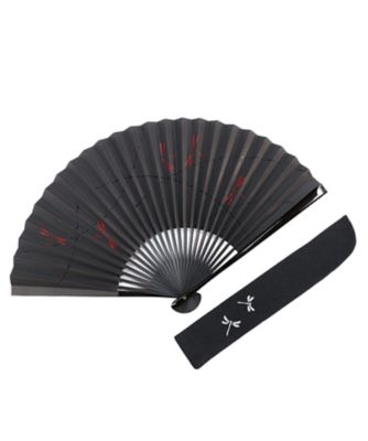 ＜白竹堂＞京扇子　黒地漆絵京扇子（扇子袋付／桐箱入）