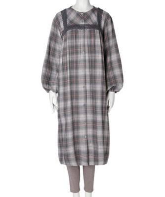 KID BLUE (Women)/キッドブルー トリプルガーゼオンブレーチェック 長袖ナイティ KNCM523 チャコール ルームウェア【三越伊勢丹/公式】