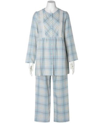 KID BLUE (Women)/キッドブルー トリプルガーゼオンブレーチェック 長袖パジャマ KNCK523 サックス ルームウェア【三越伊勢丹/公式】