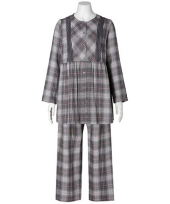 KID BLUE (Women)/キッドブルー トリプルガーゼオンブレーチェック 長袖パジャマ KNCK523 チャコール ルームウェア【三越伊勢丹/公式】