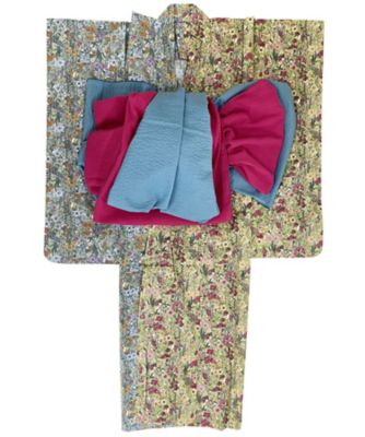 ＜撫松庵＞子どもゆかた　片身替わり　ボタニカルフラワー