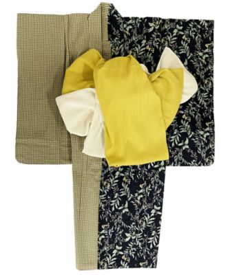 ＜撫松庵＞子どもゆかた　片身替わり　フラワー×ギンガム