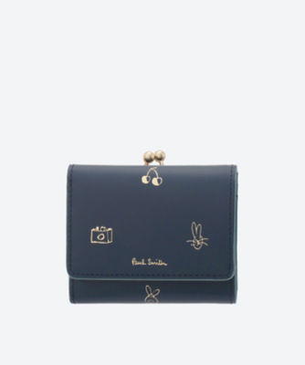 新品 ポールスミス 三つ折り財布 がま口 コンパクト財布 ストライプ 紺