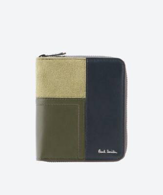 【在庫僅少】Paul Smith (Bag&SLG)/ポール・スミス オフセットチェック ラウンドジップ二つ折り財布 ネイビー 牛革 メンズ 財布・マネークリップ