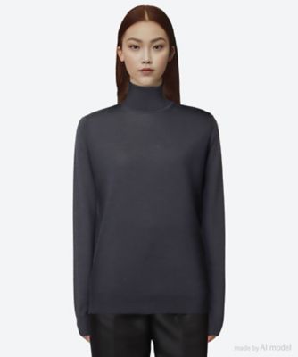 BLAMINKブラミンク シルクコットン 18G リブロングスリーブニット 黒 コットンシルクカシミヤ18Gロングスリーブ | BLAMINK (Women