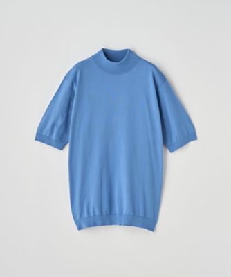 モックネック半袖コットンニットTシャツ 30G MODERN FIT