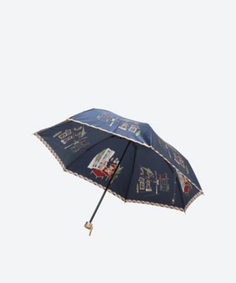 雨傘ミニ　ポリエステルサテンプリント　街並くま　２１１２５１１２７５－３