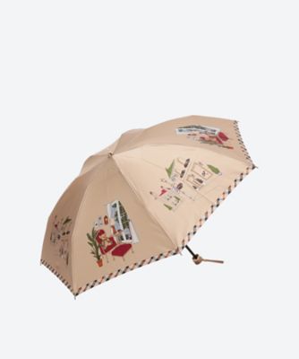 雨傘ミニ　ポリエステルサテンプリント　街並くま　２１１２５１１２７５－３
