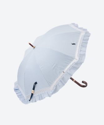 晴雨兼用長傘 T／C先染めストライプ×フリル 2211912343―4