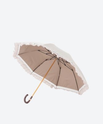 晴雨兼用折りたたみ傘 T／C先染めストライプ×フリル