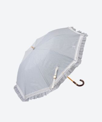 晴雨兼用折りたたみ傘 T／C先染めストライプ×フリル