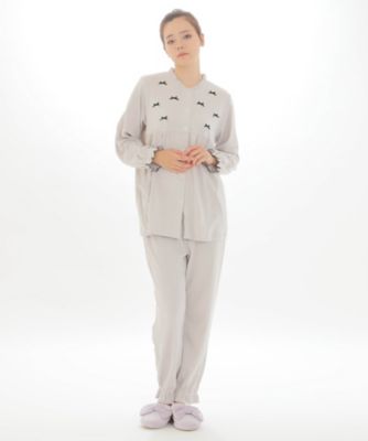 ＜Narue (Women)＞★スムース　無地リボンフリルパジャマ