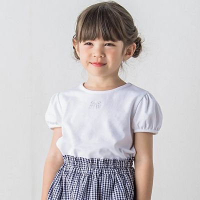 ＜Tartine et Chocolat(Baby&Kids) ＞ラインストーンリボン付きベア天竺半袖Ｔシャツ