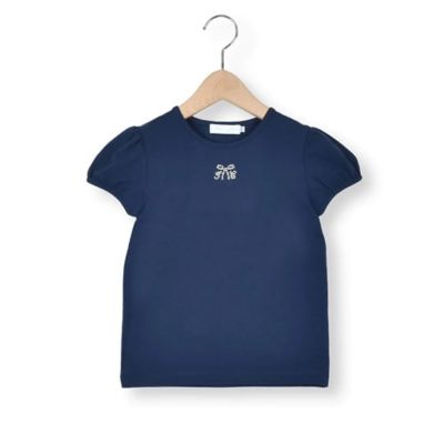 ラインストーンリボン付きベア天竺半袖Ｔシャツ