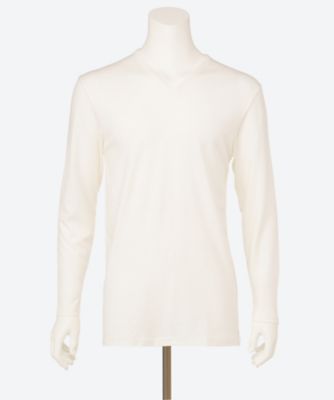 off white ロングスリーブニット(裏起毛) 秋冬 Vネックロングスリーブ ホットストレッチ 中厚・起毛