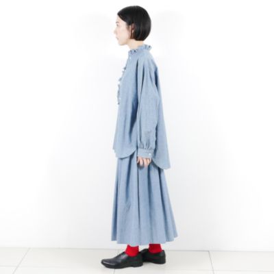 インディゴシャンブレープリーツギャザースカート