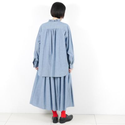 インディゴシャンブレープリーツギャザースカート