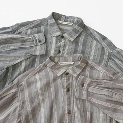 【Ｔｙｒｏｌｅａｎ　ｓｔｒｉｐｅｄ】ボリュームスリーブショートシャツ
