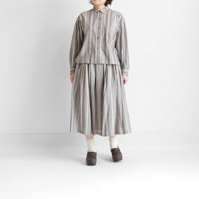 【Ｔｙｒｏｌｅａｎ　ｓｔｒｉｐｅｄ】ボリュームスリーブショートシャツ
