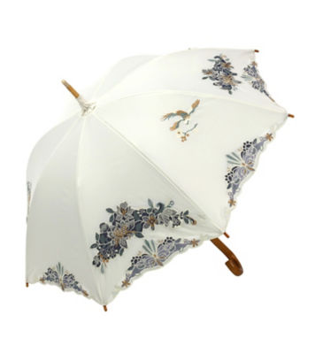 【産直】花鳥オーガンジーカットワーク刺繍かわず張り 長日傘 