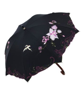 ★【産直】蘭花・オーガンジーカットワーク刺繍かわず張りショート晴雨兼用日傘