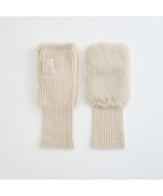 カシミヤ100％フィンガーレスニット ファー付き PIM－034
