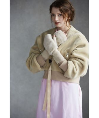 カシミヤ100％フィンガーレスニット ファー付き PIM－034