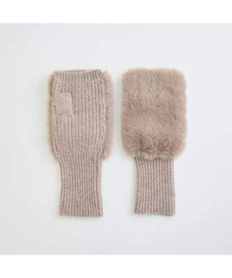 ＜Piazza in Moda (Women)＞カシミヤ１００％フィンガーレスニット　ファー付き　ＰＩＭ－０３４