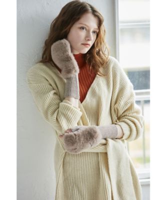 カシミヤ100％フィンガーレスニット ファー付き PIM－034