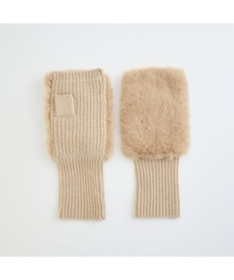 カシミヤ100％フィンガーレスニット ファー付き PIM－034