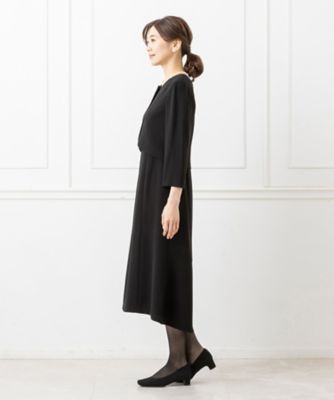 オンライン限定【オールシーズン・喪服・礼服・フォーマル】ノーカラーペプラムジャケット×スーツ風前開きロングワンピース