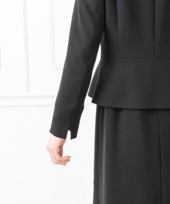 オンライン限定【オールシーズン・喪服・礼服・フォーマル】ノーカラーペプラムジャケット×スーツ風前開きロングワンピース
