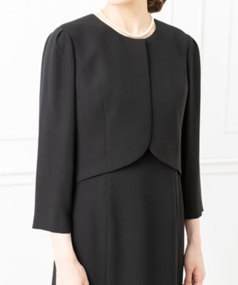 オンライン限定【オールシーズン・喪服・礼服・フォーマル】ノーカラーペプラムジャケット×スーツ風前開きロングワンピース