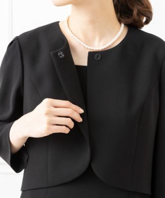 オンライン限定【オールシーズン・喪服・礼服・フォーマル】ノーカラーペプラムジャケット×スーツ風前開きロングワンピース