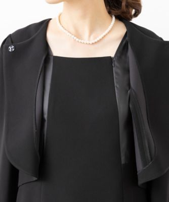 オンライン限定【オールシーズン・喪服・礼服・フォーマル】ノーカラーペプラムジャケット×スーツ風前開きロングワンピース