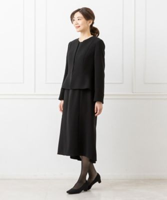 オンライン限定【オールシーズン・喪服・礼服・フォーマル】ノーカラーペプラムジャケット×スーツ風前開きロングワンピース