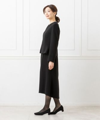 オンライン限定【オールシーズン・喪服・礼服・フォーマル】ノーカラーペプラムジャケット×スーツ風前開きロングワンピース