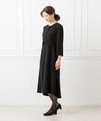 オンライン限定【オールシーズン・喪服・礼服・フォーマル】ノーカラーペプラムジャケット×スーツ風前開きロングワンピース