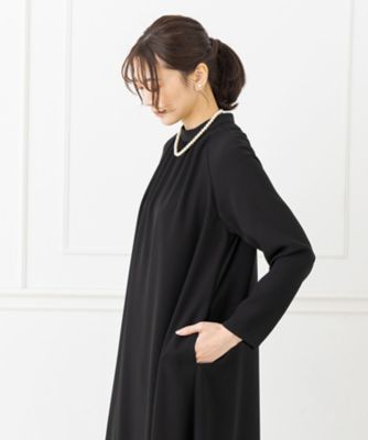 オンライン限定【オールシーズン・喪服・礼服・フォーマル】ラグランスリーブのブラックフォーマルワンピース