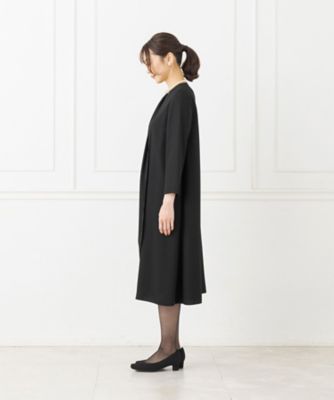オンライン限定【喪服・礼服・フォーマル・春夏】タック使いのＡラインブラックフォーマルワンピース